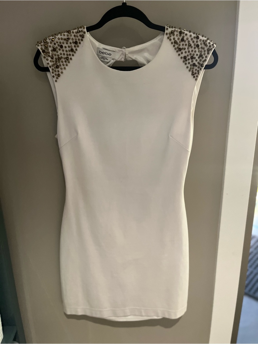Bebe Backless White Embellished Shoulders Dress M
